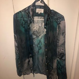 Colored long sleeve blouse.